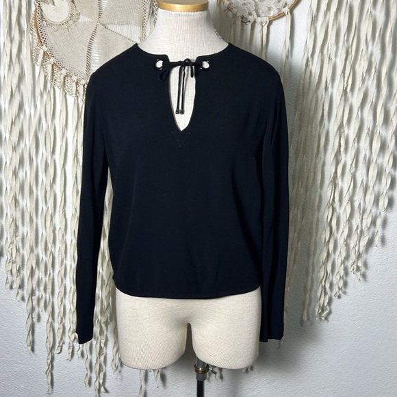 Sandro Paris Black Tie Front Long Sleeve Blouse Size 1(S) - Picture 1 of 10
